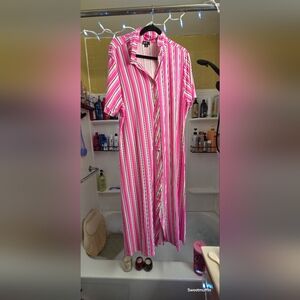 New! From Rainbow Shop! 3x Pink Striped Button Down Dress